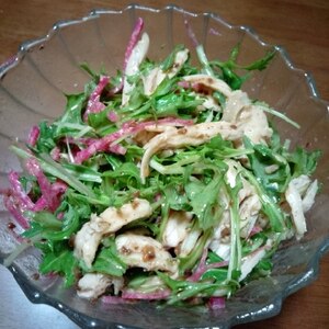 サラダチキン・水菜・大根のごまドレサラダ
